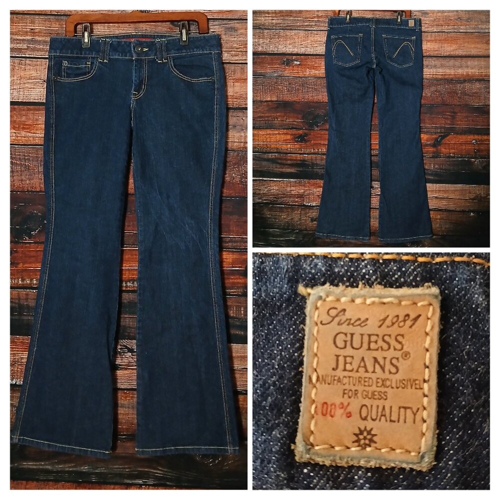 Vintage GUESS Jeans Size 30 Sweetheart Flare Boot Cut Low Rise Dark Blue Denim